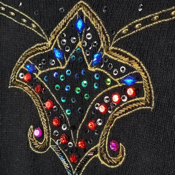 VTG Mariea Kim Womens 80s Retro Artsy Abstract Embroidered Sequin Sweater Medium - Picture 7 of 9